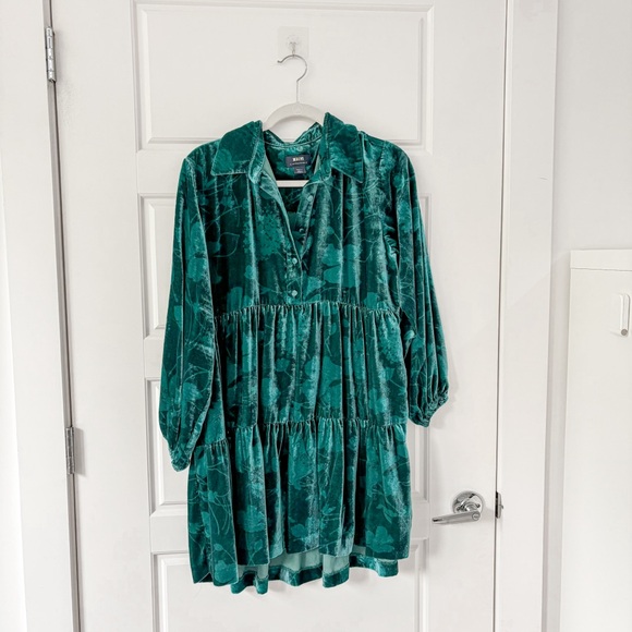 Maeve Anthropologie The Bettina Tiered Mini Shirt Dress Holly Velvet - Picture 4 of 8